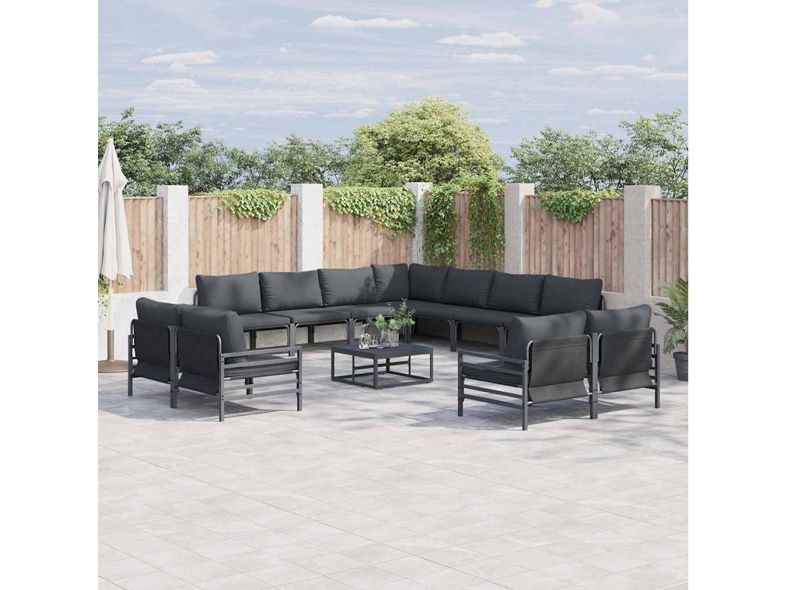 Vidaxl Conjunto De Sofá De Jardim Com Almofada 12 Pcs Preto Aço