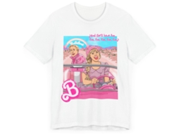 Rockinstone Barbie T-shirt - Pink Corvette White Graphic Unisex T-shirt Rockinstone Sizexxxl