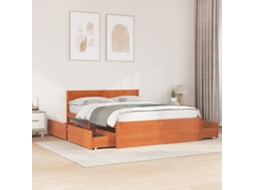 Cama Sem Colchão 150x200 Cm Madeira Pinho Maciça Castanho-mel