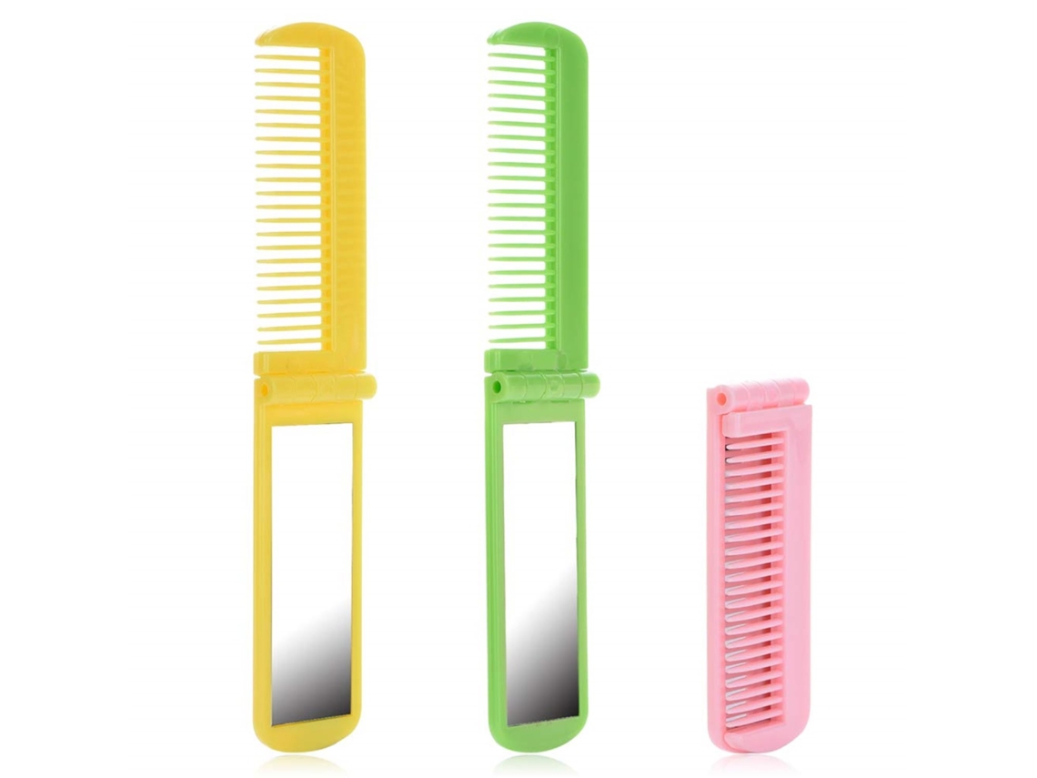 3Pcs Mini Escova de Cabelo de Viagem com Espelho Conjunto de Pentes de Cabelo de Plástico Colorido Pente de Espelho Retangular 2 em 1 JEDBESETZT