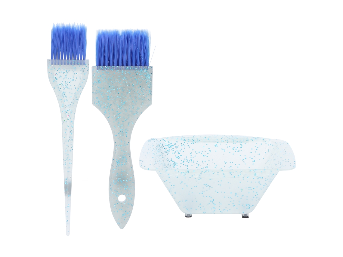 Kit De Tinta De Cabelo Azul 3 Peças Com Pincel E Tigela De Mistura