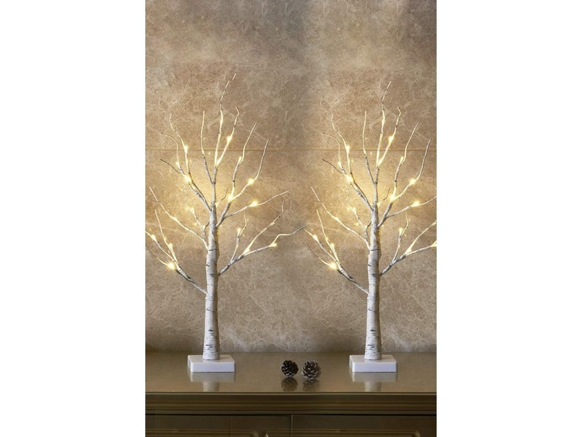 Conjunto de 2 Árvores de Bétula com Luzes LED, 2ft, 24lt, para Mesa e Decoração