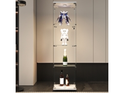 Vitrine De Vidro Temperado Branca Independente Com Led E Fechadura,4 Níveis Para Coleções Sala De Estar,164×42,5×36,5cm