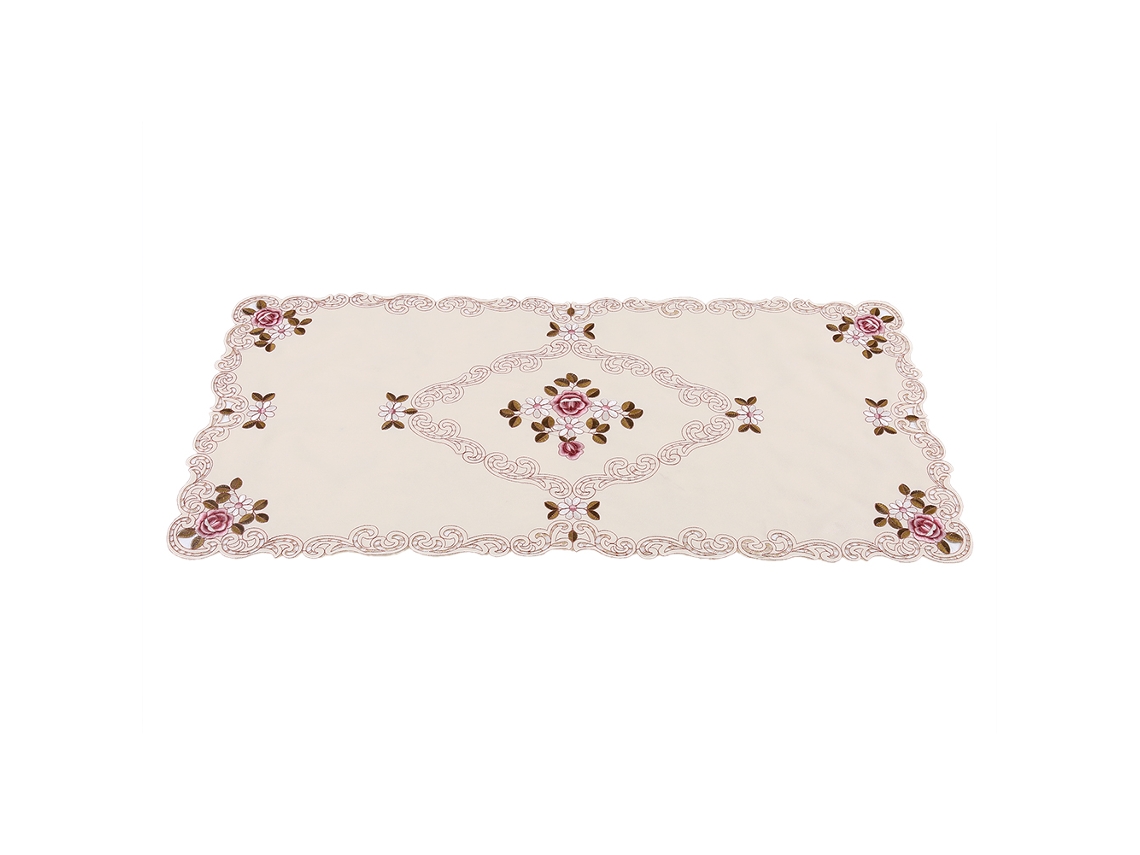 Manta de Mesa Retangular 60x120cm Bordada Floral Europeia de Poliéster