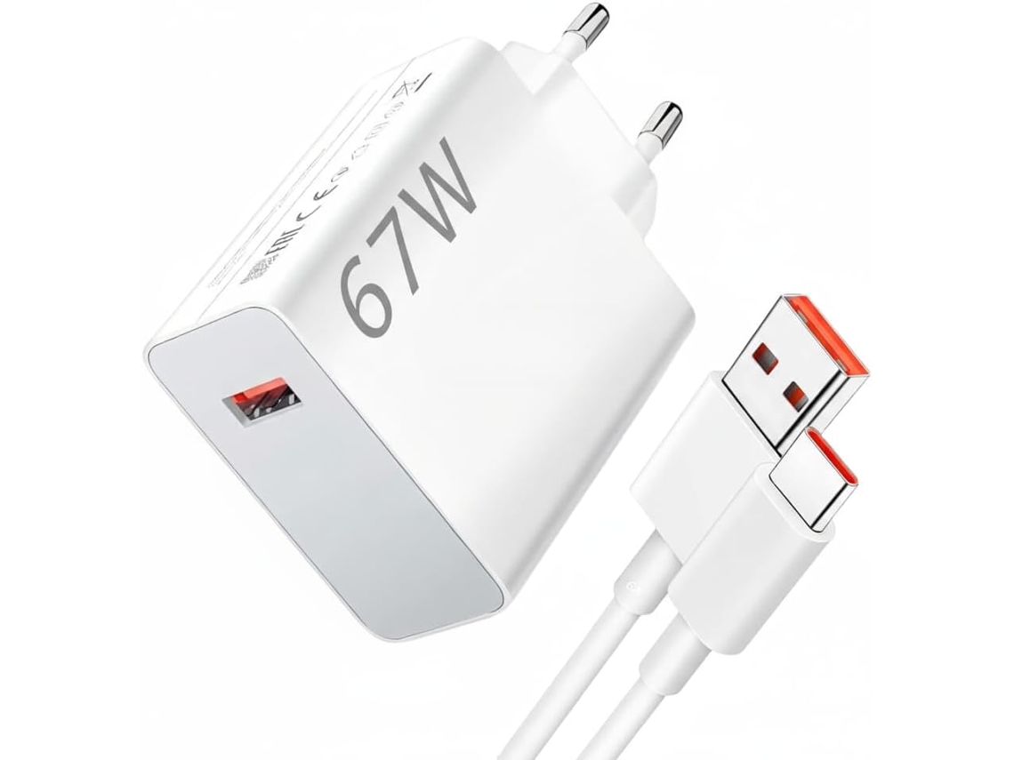 Carregador USB C 67W Hypercharge + Cabo 6A para Xiaomi 13 Pro/12/11T Pro 2m Branco ZRUXE