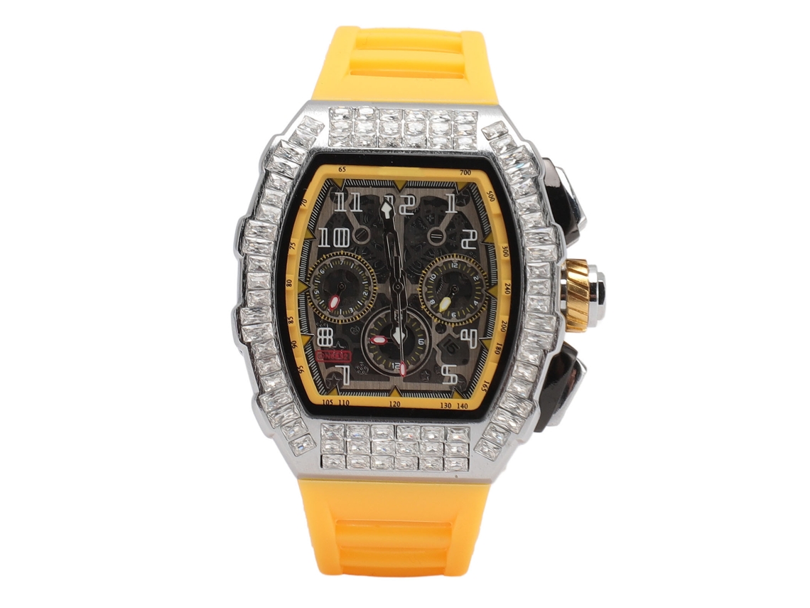 Relógio Mecânico Automático Masculino 30m À Prova de Água Pulseira de Silicone Ouro Prata