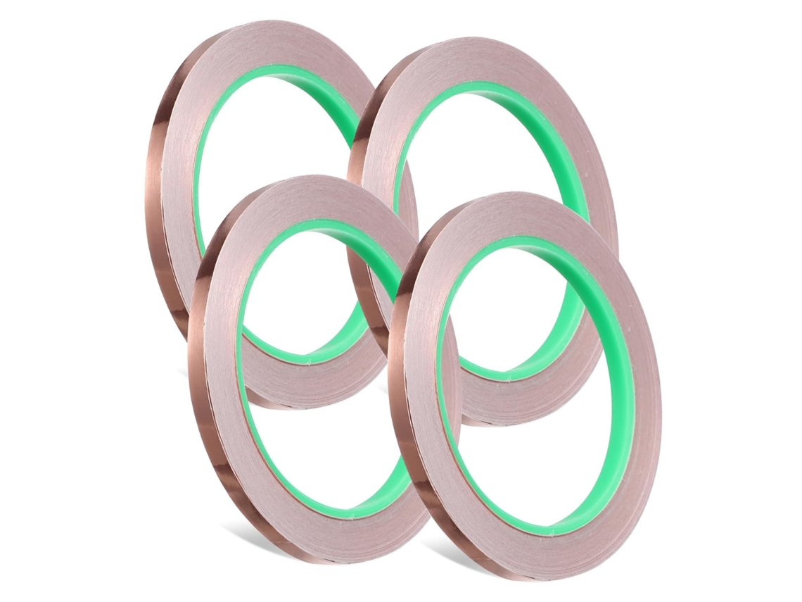 Fita De Cobre Condutora Autoadesiva, 4 Rolos De 6, 35mm X 20m, Para Soldagem, Vitrais, Eletrônica E Artesanato Fita