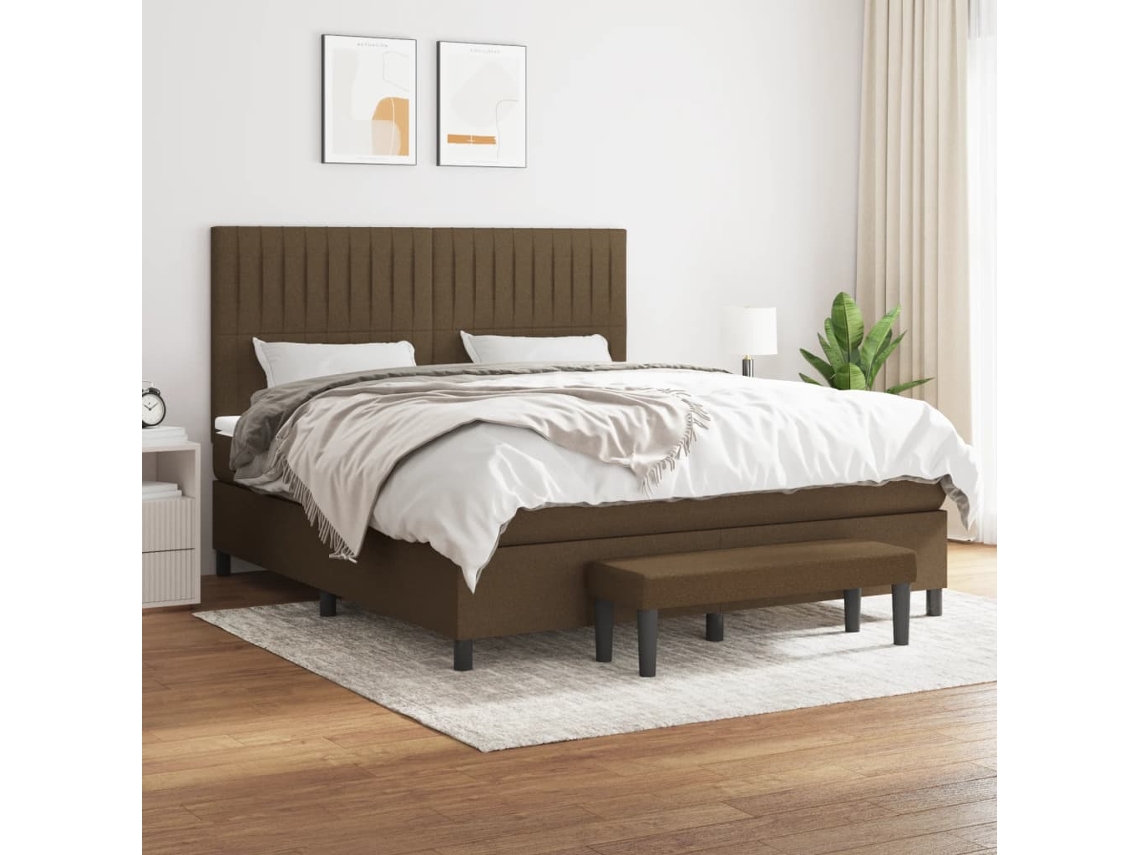 Vidaxl Cama Com Molas/colchão 180x200 Cm Tecido Castanho-escuro