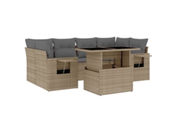 Conjunto de 7 sofás para jardim com almofadões Vime Pe Bege MAISON EXCLUSIVE (7 peças)
