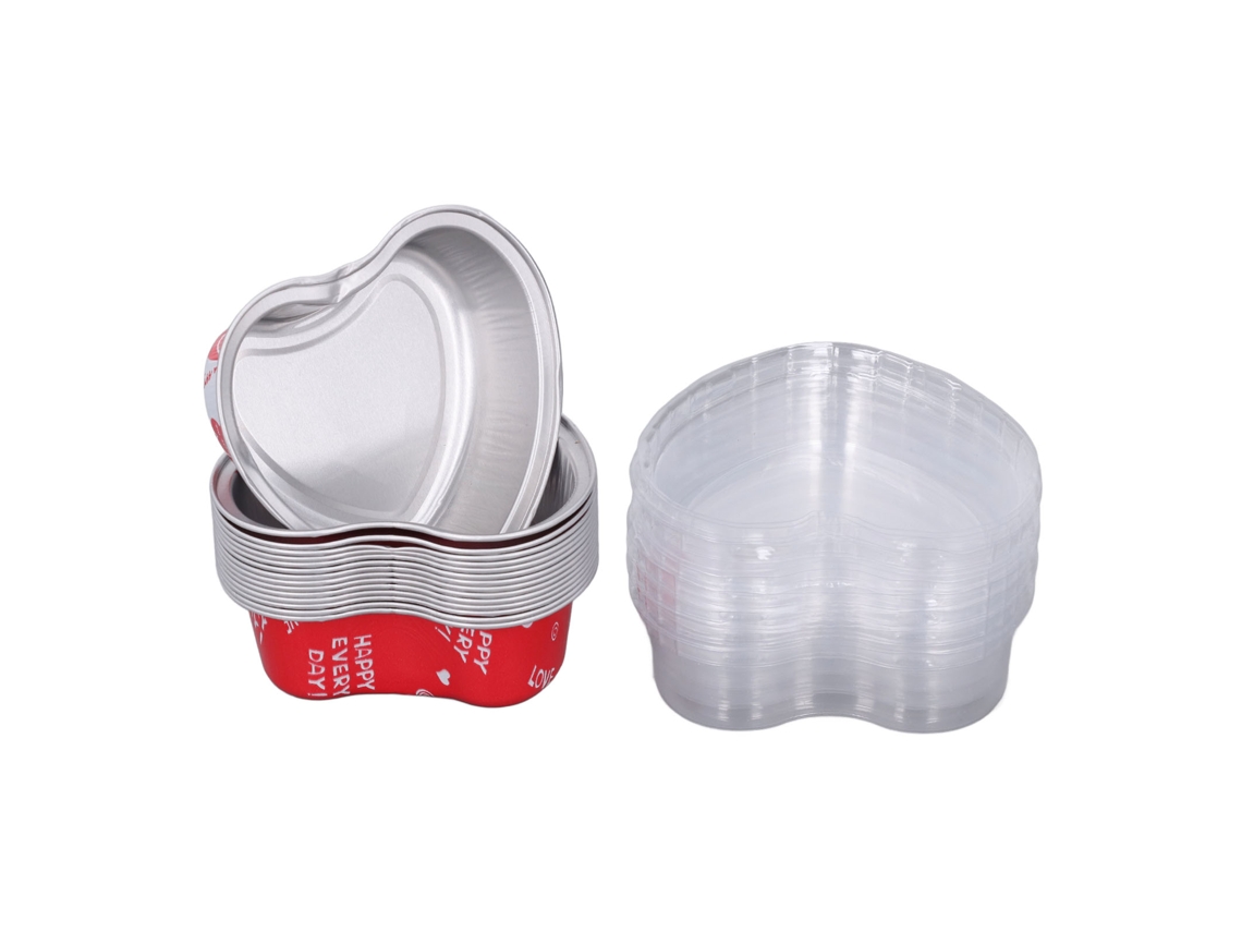Platos De Pastel De Coração De Alumínio Com Tampa Transparente 15pcs