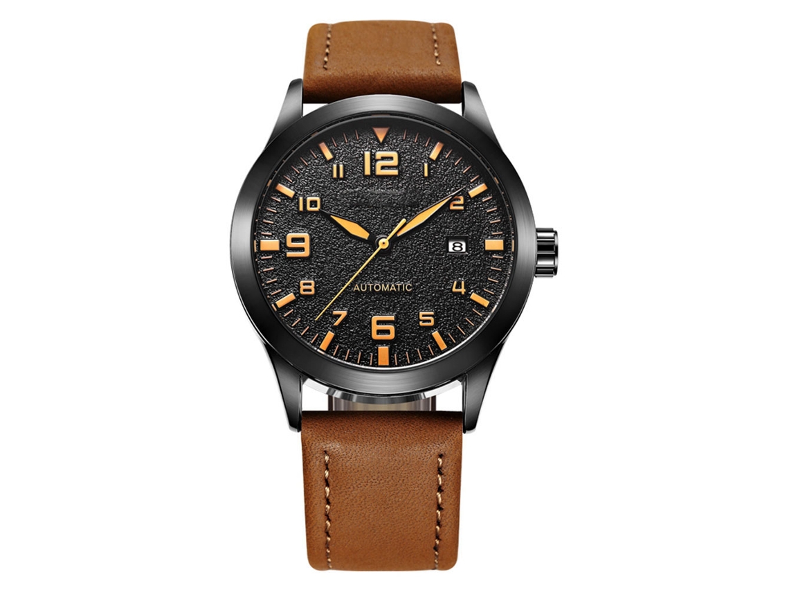 Reloj De Pulsera Hombre Ochstin De Cuero Autómatico Mécanico Con Calendario Negro+grown
