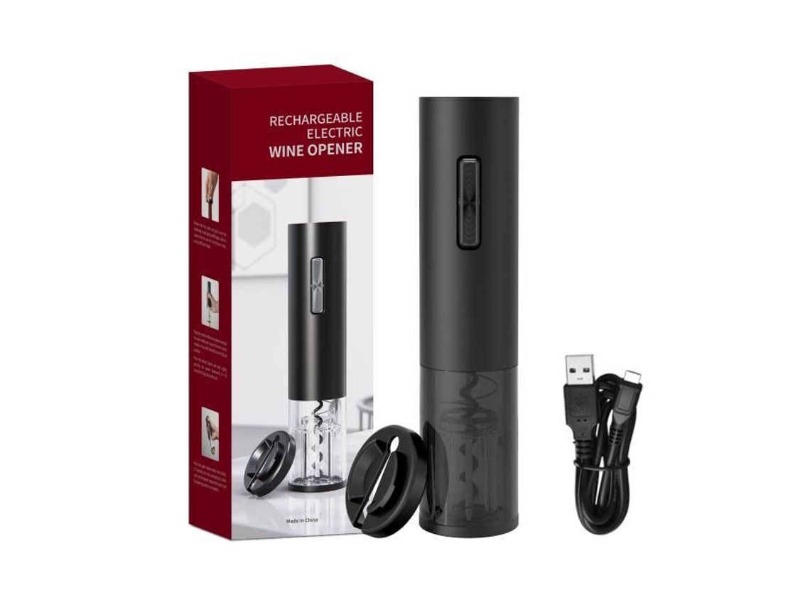 Saca-rolhas Elétrico Automático, Recarregável Via Usb, Sem Fio, Preto Com Cortador De Lacre