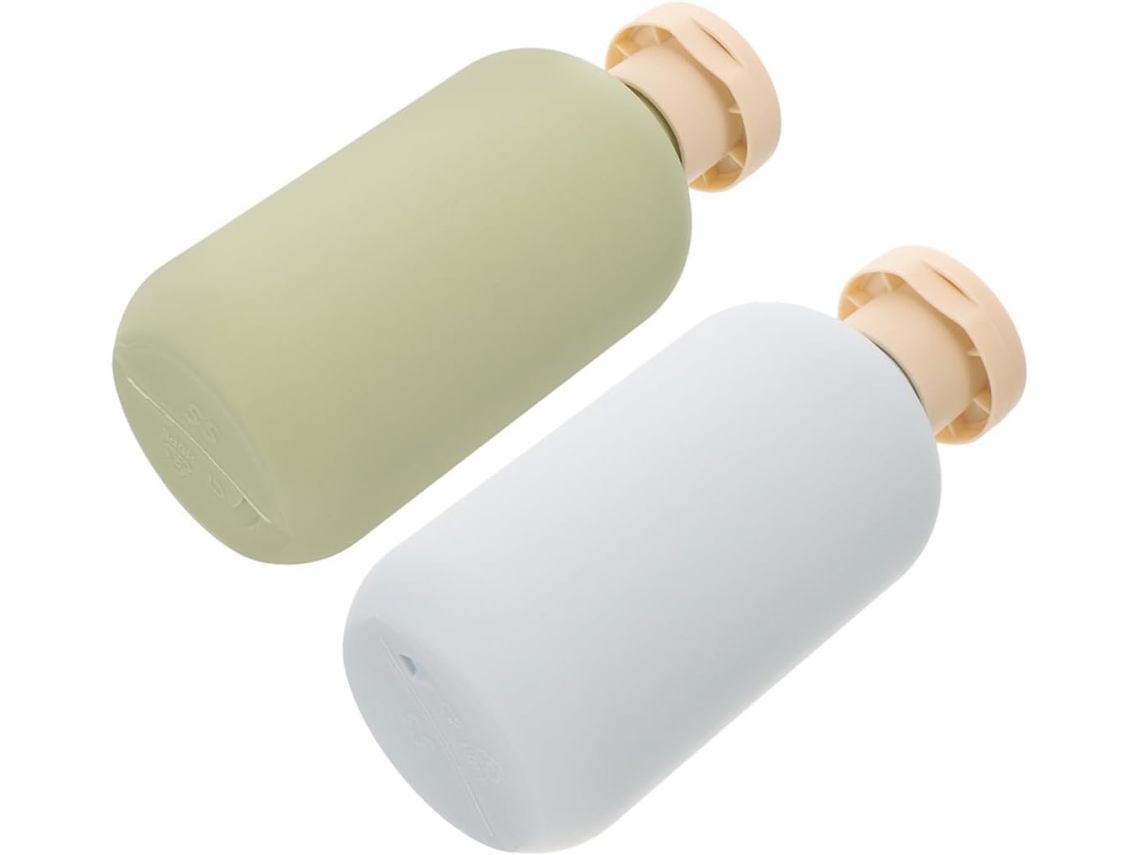 Conjunto de 2 frascos cosméticos Viagem de 300ml em polietileno flexível, com núcleos selecionados.