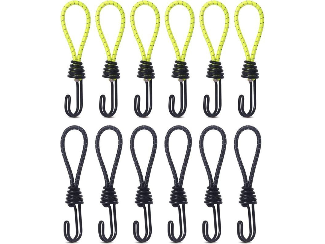 2026 cuerda Elástica Resistente com Ganchos para Acampamento, Barracas e Bagagem Preto e Amarelo 16x2.4cm