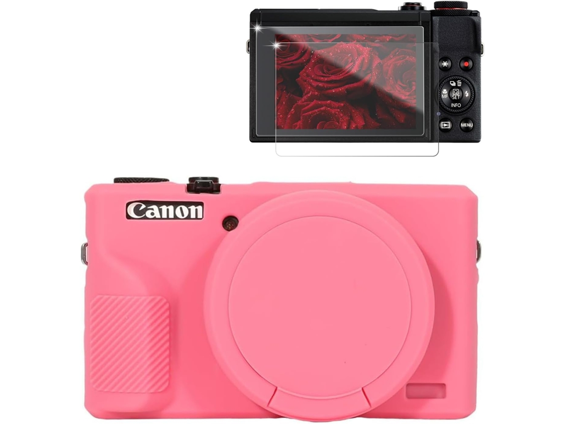 Capa Silicone HEXINYIGJLY para Canon G7x Mark Iiitampa Removível, Película, Anti Risco, Rosa Choque