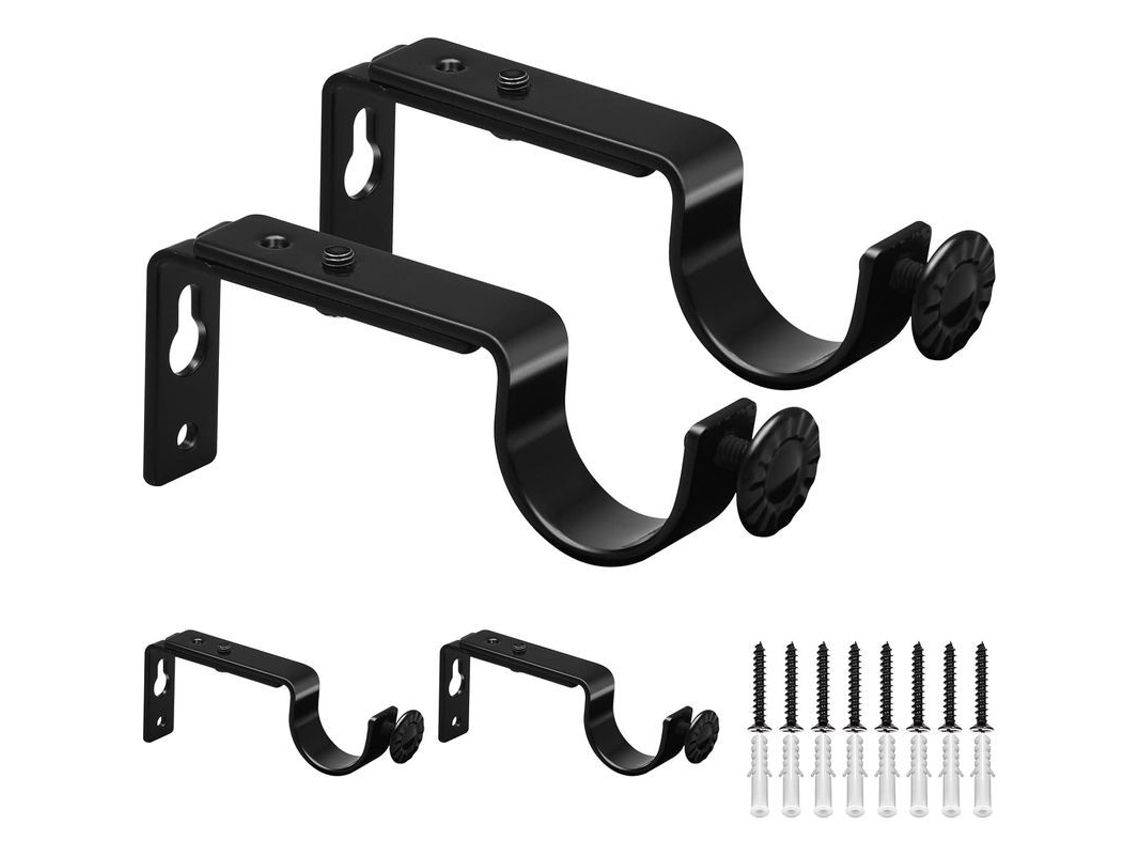 4 suportes para vara de cortina ajustáveis em metal negro para polos de 25 28mm S/MARCA