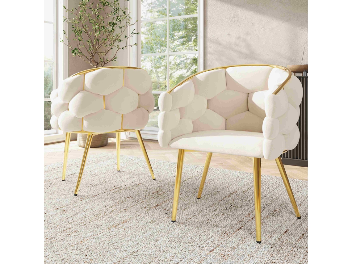 Cadeira De Sala Cadeiras Modernas Em Veludo Com Pés Em Ferro Dourado Bege Mobrio (2 Peças)