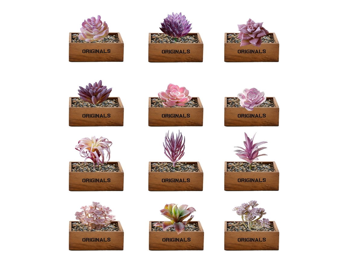 12pcs Flores Suculentas Artificiais Série Roxa, Cabeças Decorativas Criativas, Acessórios Diy, Plantas Verdes Simuladas