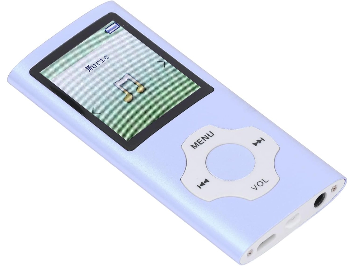 Reprodutor de MP3/MP4 portátil com tela colorida HiFi de 1,8 polegadas, ideal para amantes da música, recarregável e com entrada para cartão de memória (azul).