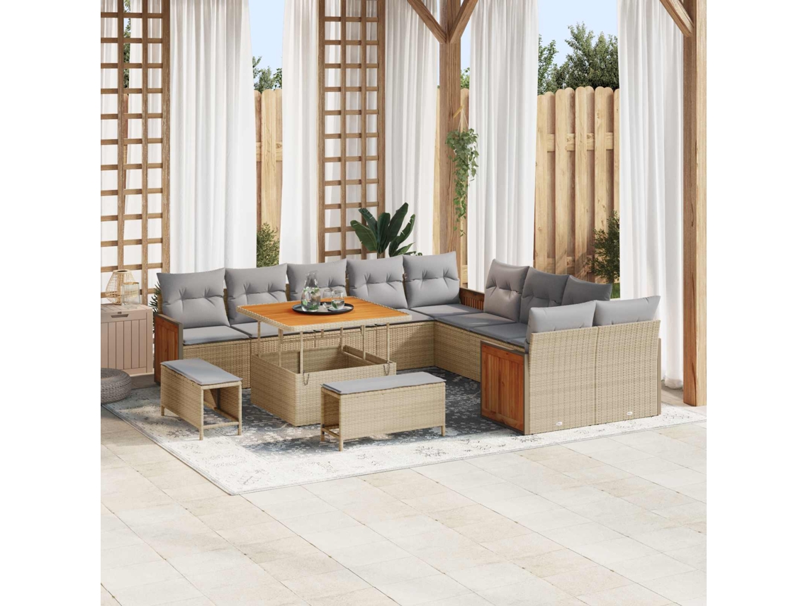 Vidaxl Conjunto De Sofá De Jardim 13 Pcs Bege E Cinza Claro
