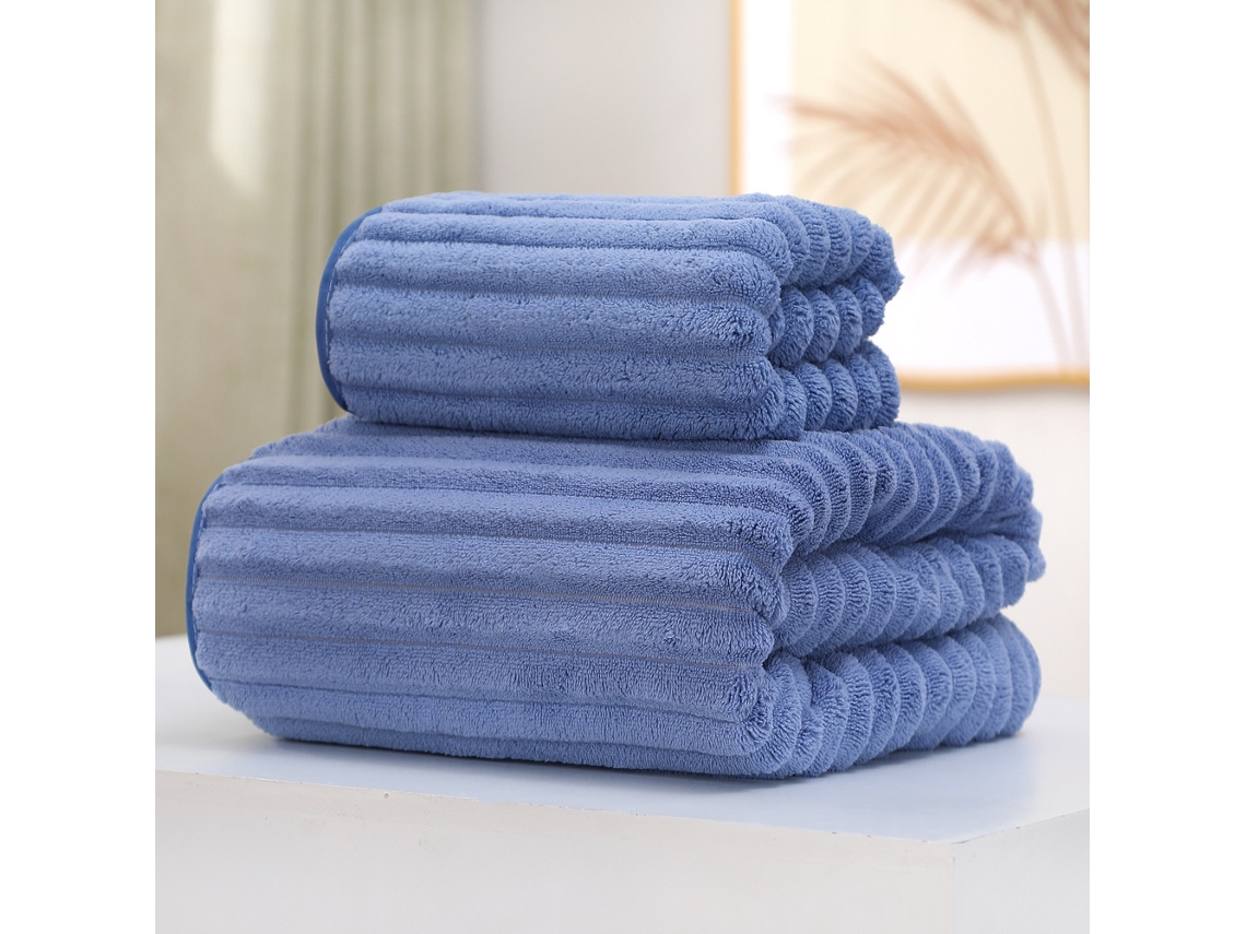 Toalha de Banho Extra Grande em Fleece Coral Azul BRILVIBERA (1 Toalha de Banho 35x75cm, 1 Toalha de Rosto 70x140cm)