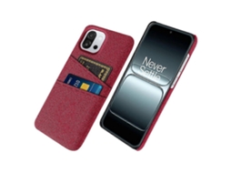 Capa De Tecido Capa Rígida De Pc Com Compartimentos Duplos Para Cartão Tkdaddy Para Oneplus 13t 5g, Vermelha