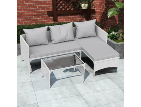 Conjunto De 3 Lounge Para Jardim Em Vime Cinzento Com Almofada Racingreat (1 Sofá De Dois Lugares 1 Espreguiçadeira 1 Mesa De Centro)