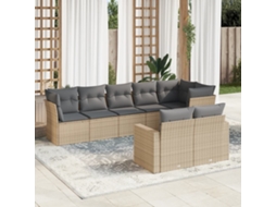 Vidaxl 8 Pcs Conjunto De Sofás P/ Jardim Com Almofadões Vime Pe Bege