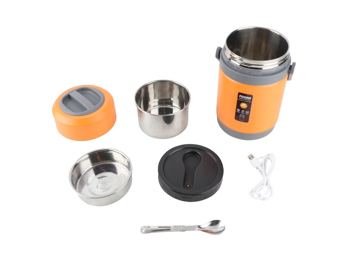 Laxiscreed Panela Elétrica Mini Em Aço Inox, Cozimento Portátil E Isolamento Térmico Para Lanche De Cor Laranja