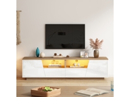 Móvel TV Moderno 170x40x45,5 cm, 4 Portas Texturizadas, Puxadores e Pés Dourados, para Tvs Grandes, Cinza Preto KOMHTOM