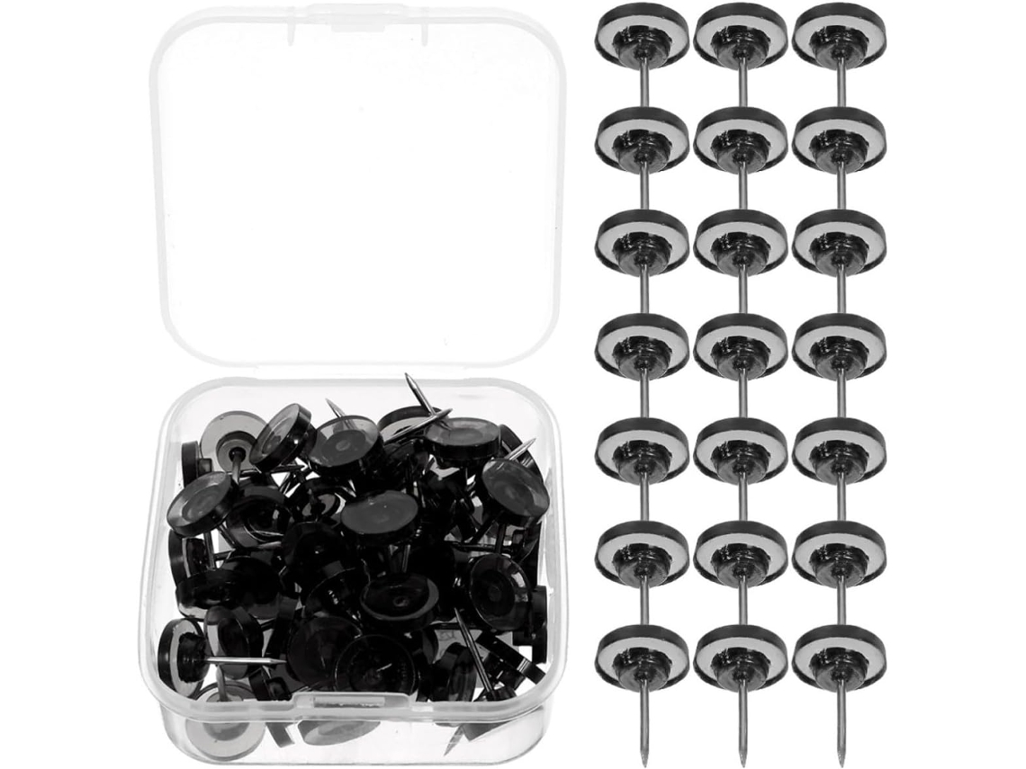 Conjunto Hemobllo de 100 Pinos Plásticos com Ponta Plana para Quadros Cortiça, Multifuncionalis e Fáceis De