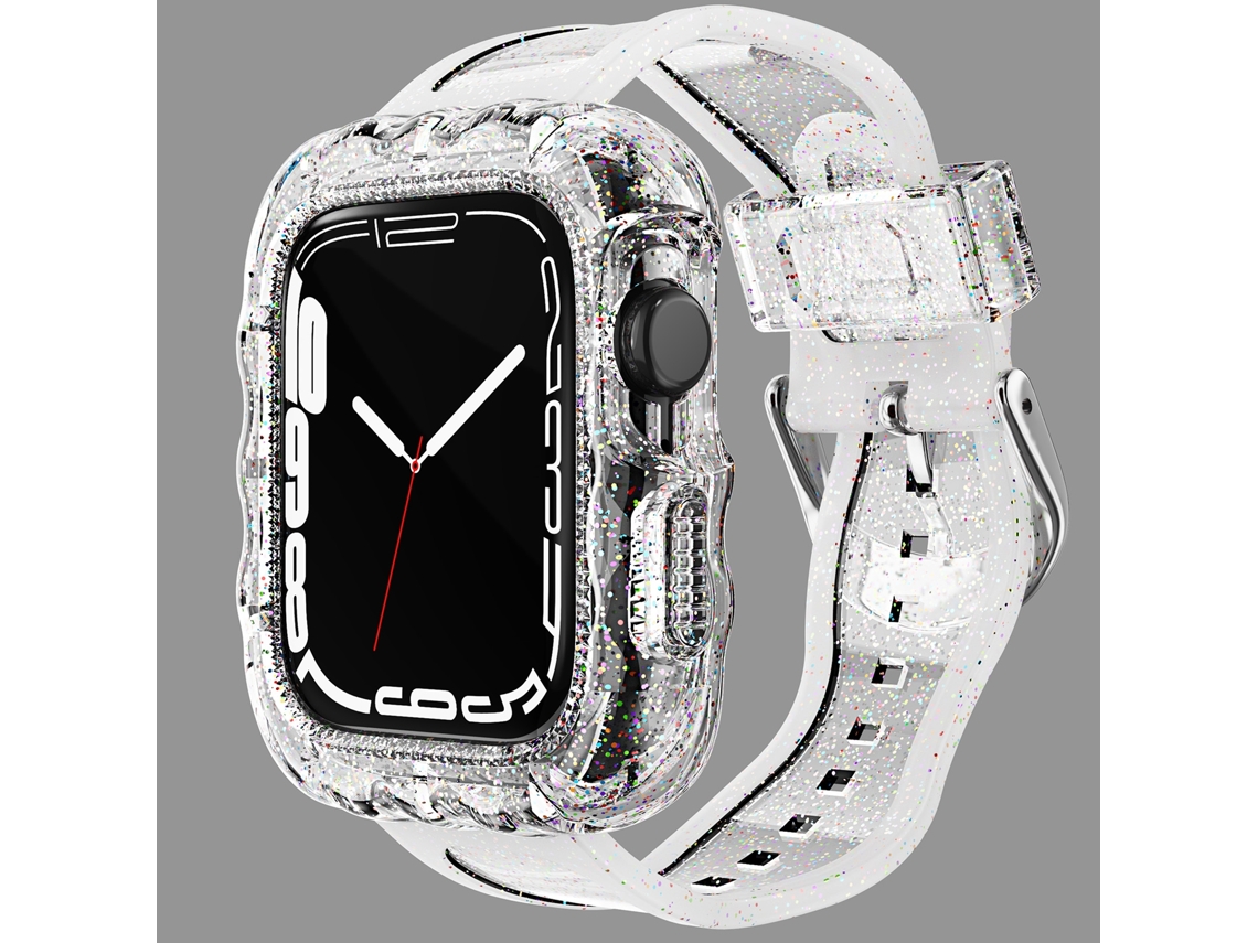 Bracelete de relógio com capa integrada TPU para Apple Watch série 8 e 7 41 mm/SE 2 e 6 e SE e 5 e 4 40 mm/3 e 2 e 1 38 mm (brilho transparente)