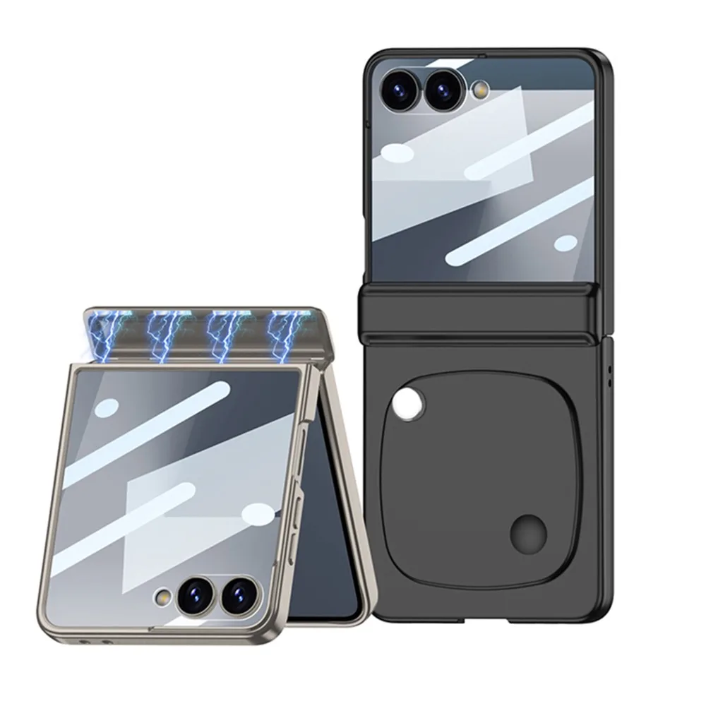 (preto, Galaxy Z Flip7) Capa De Celular Em Policarbonato Com Espelho De Maquiagem, Dobradiça Magnética E Protetor De Tela.