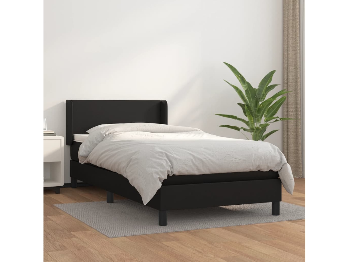 Vidaxl Cama Com Molas/colchão 100x200 Cm Couro Artificial Preto