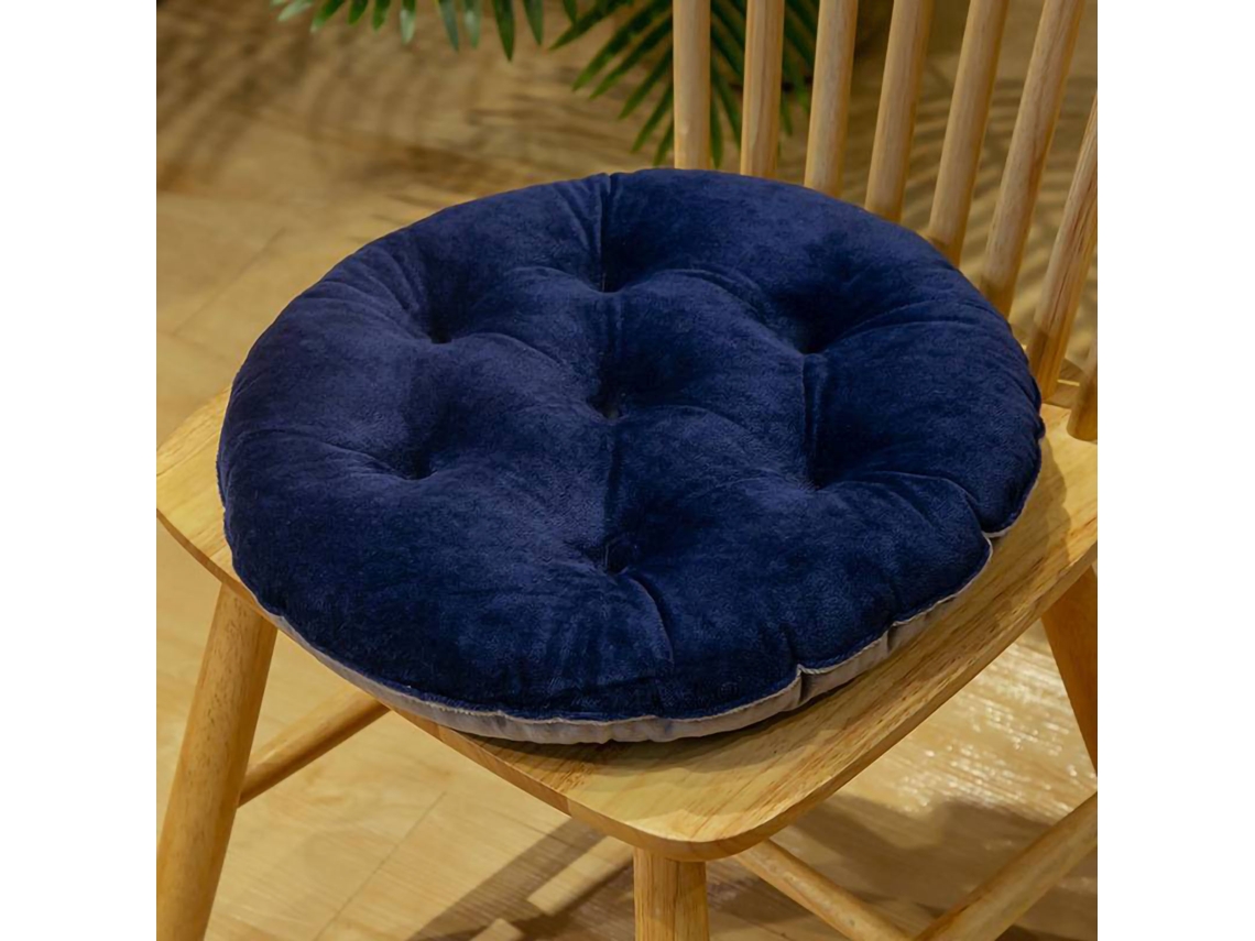 Cojín de Assento para Cadeira Colorido Suave Peludo Confortável Relleno Almofada Outono Inverno Azul Escuro Redondo 40x40cm