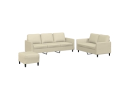 3 Pcs Conjunto Sofás com Almofadões de Couro Artificial Cor Creme MAISON EXCLUSIVE