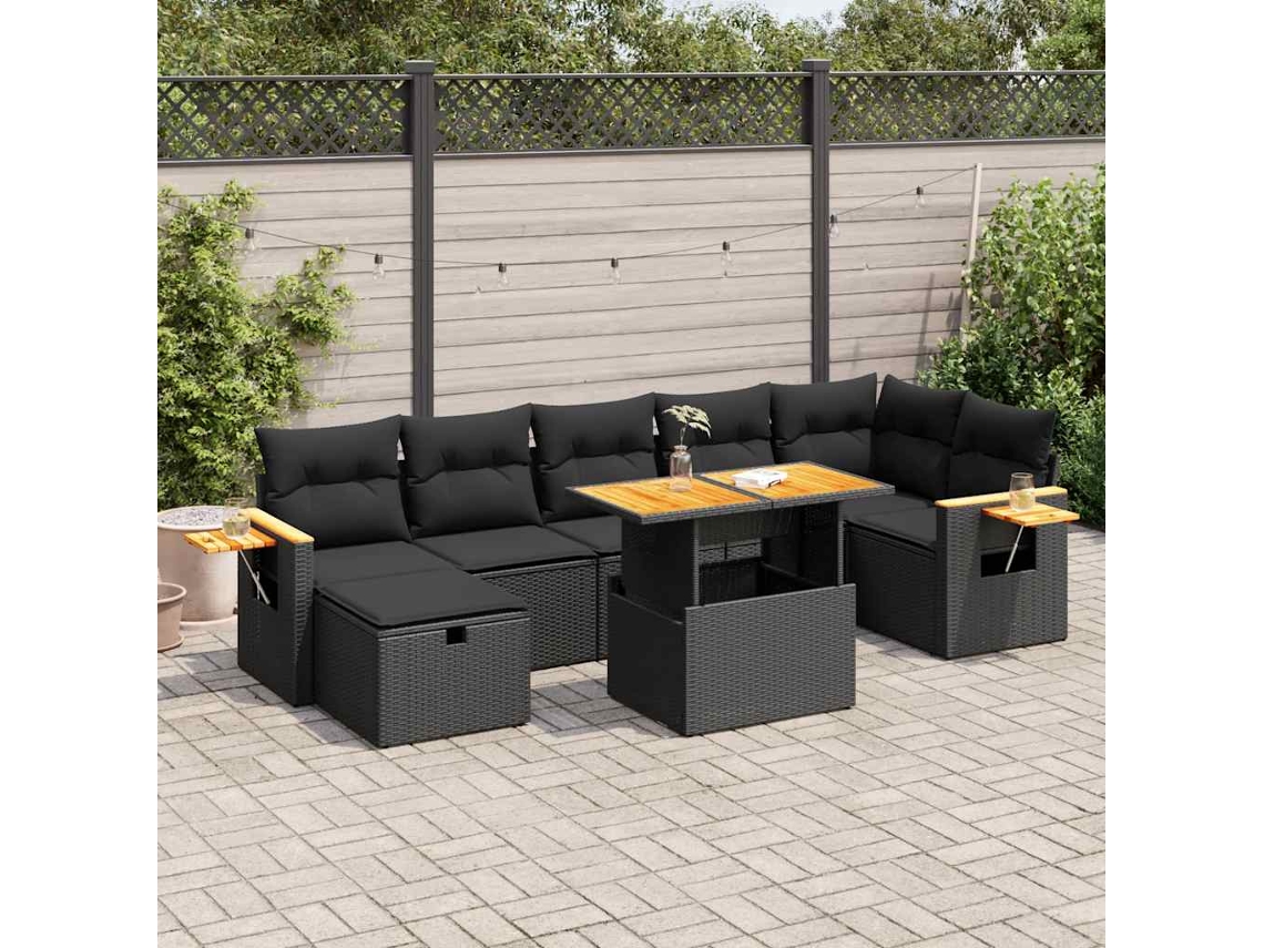 Vidaxl 5 Pcs Conjunto Sofás De Jardim Com Almofadões Vime Pe Preto