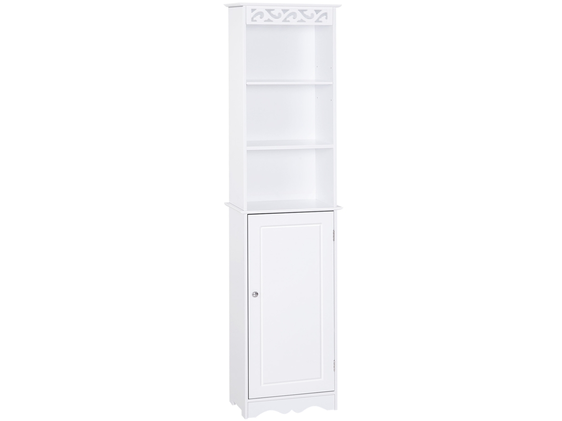 Móvel Para Banheiro Com Três Prateleiras Ajustáveis E Um Amplo Armário Inferior. As Portas Possuem Puxadores. Fabricado Em Mdf, Branco. Dimensões: