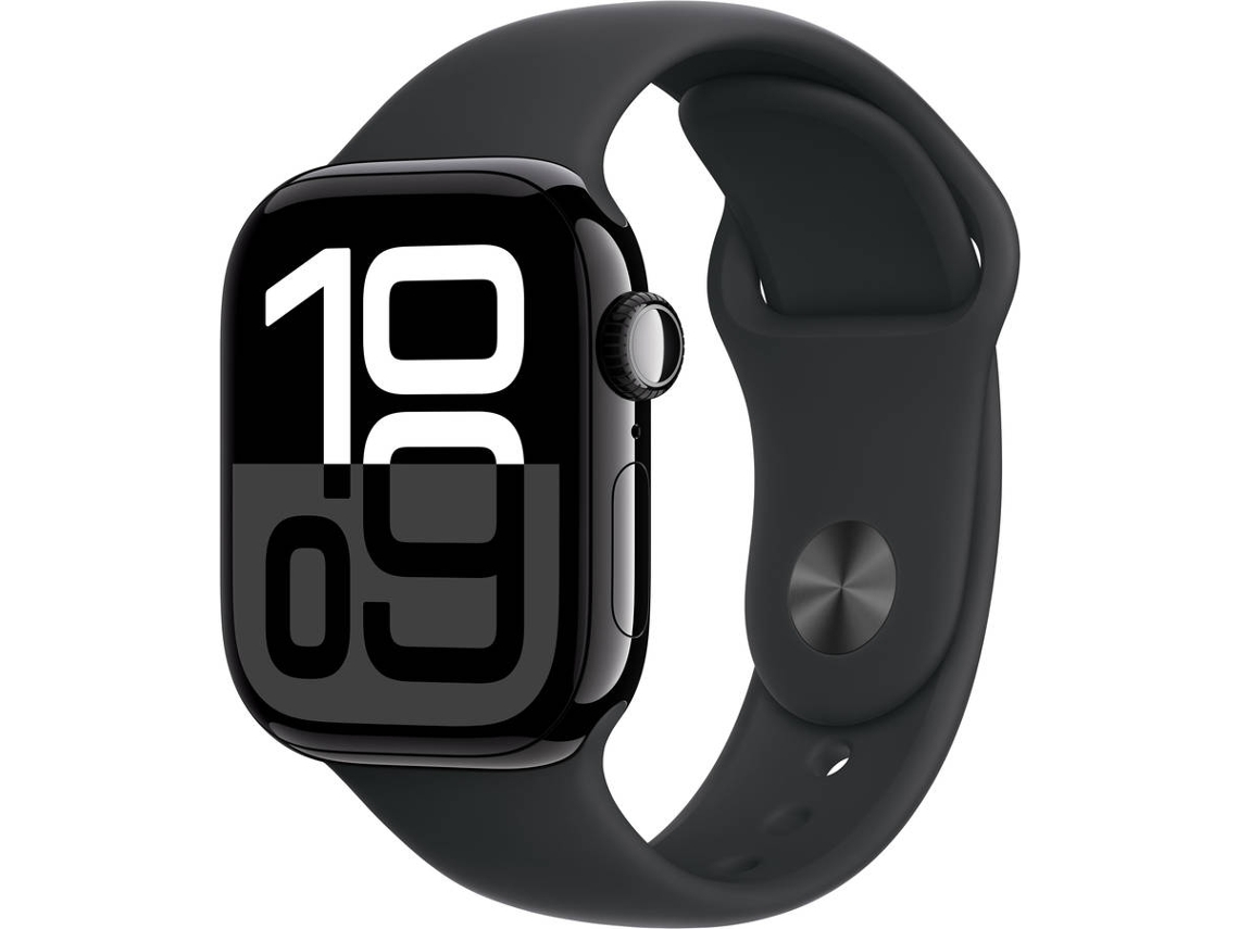 APPLE Watch Series 10 GPS 42 mm Alumínio Preto Brilhante com Bracelete Desportiva Preto (Tamanho: S/M)