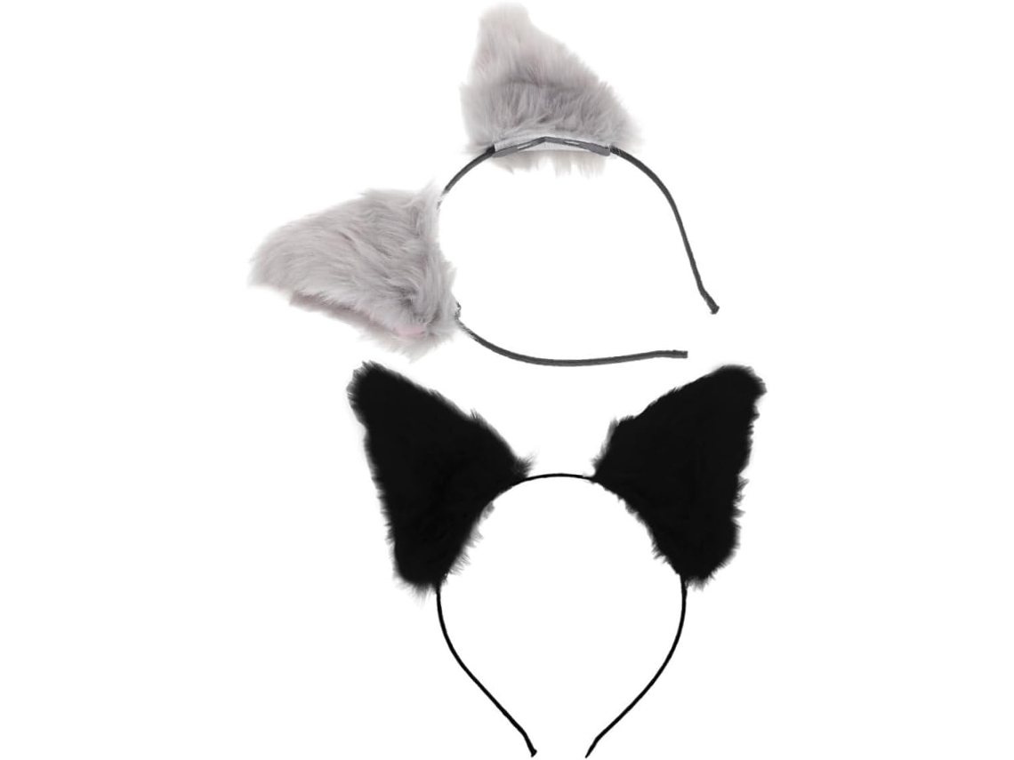 Conjunto de 2 tiaras de orelhas de gato Pelúcia - Acessório para cosplay de Halloween