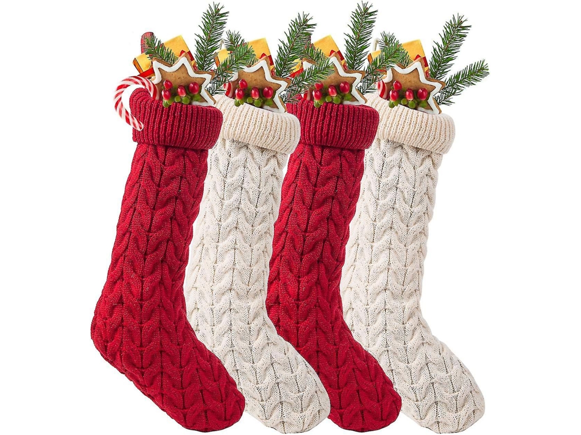 Pacote Com 4 Meias De Natal De Tricô De 18 Polegadas, Meias Grandes Clássicas Para As Férias De Natal Em Família. Loja Olysi