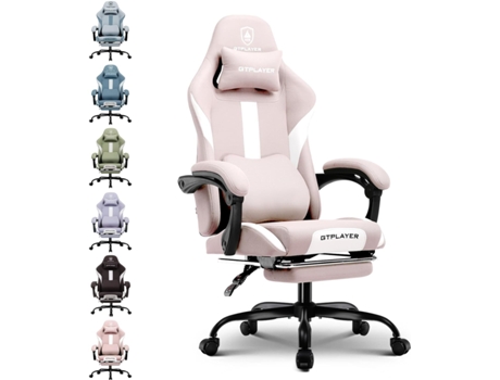 Cadeira GTPLAYER Gaming, Cadeira de Escritório Respirável, Tecido, Cadeira de Secretária Ajustável e Giratória com Apoio para os pés, Rosa