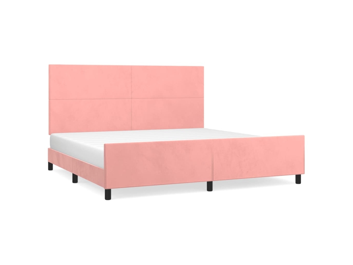 Estrutura de Cama C/ Cabeceira 200x200 Cm Veludo Rosa MAISON EXCLUSIVE