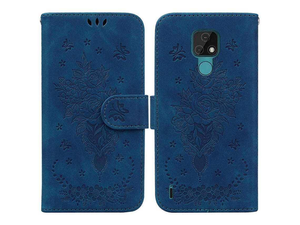 Capa De Celular Motorola Moto E7 Em Couro Com Estampa De Borboleta E Rosa