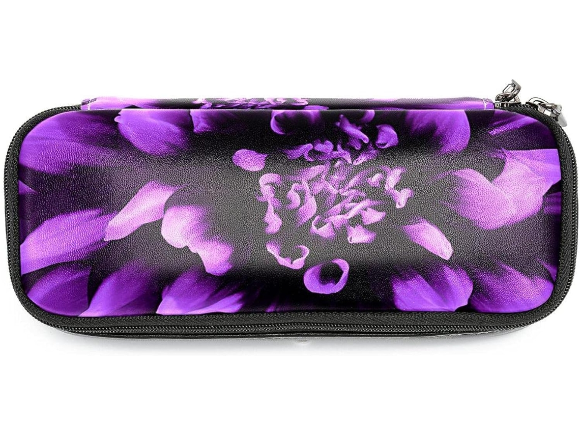 Estojo Lápis Com Estampa Floral Roxa, Grande Capacidade, Ideal Escola, Escritório, Adultos, Meninas E Meninos