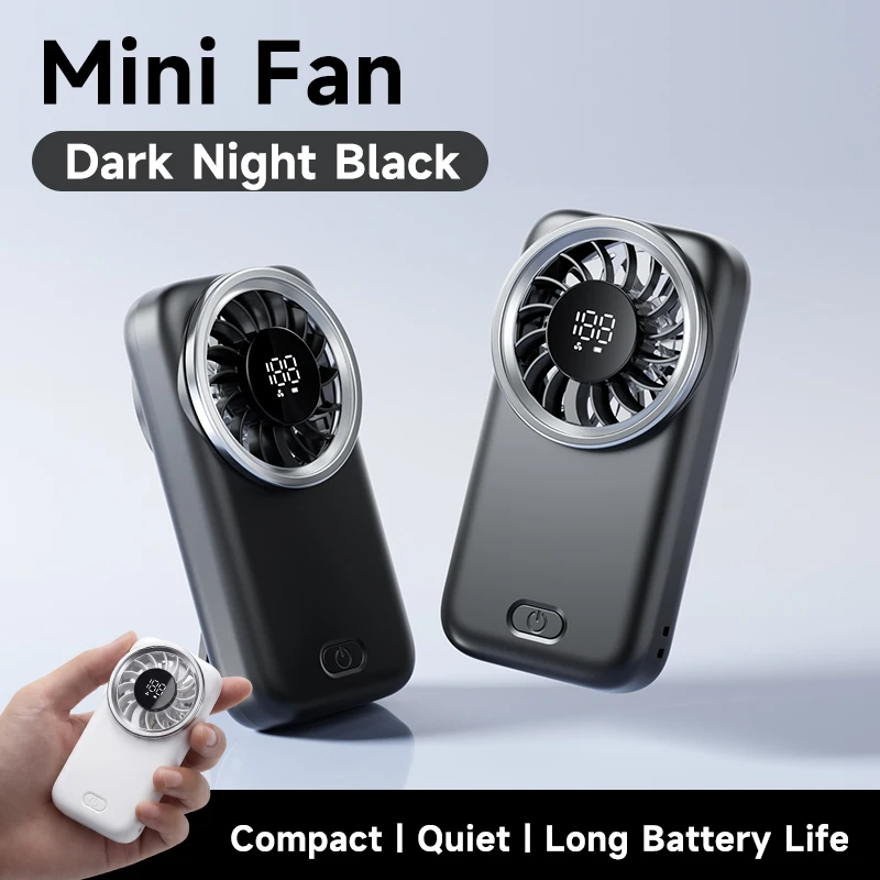 (preto) Mini Ventilador Portátil Silencioso, Recarregável Via Usb, 1200mah
