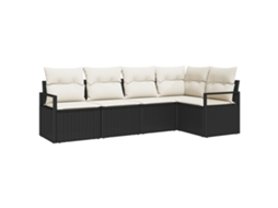 Conjunto 5 De Sofás De Jardim De Vidaxl Com Almofadas Preto E Creme De Vime  Preto Vime