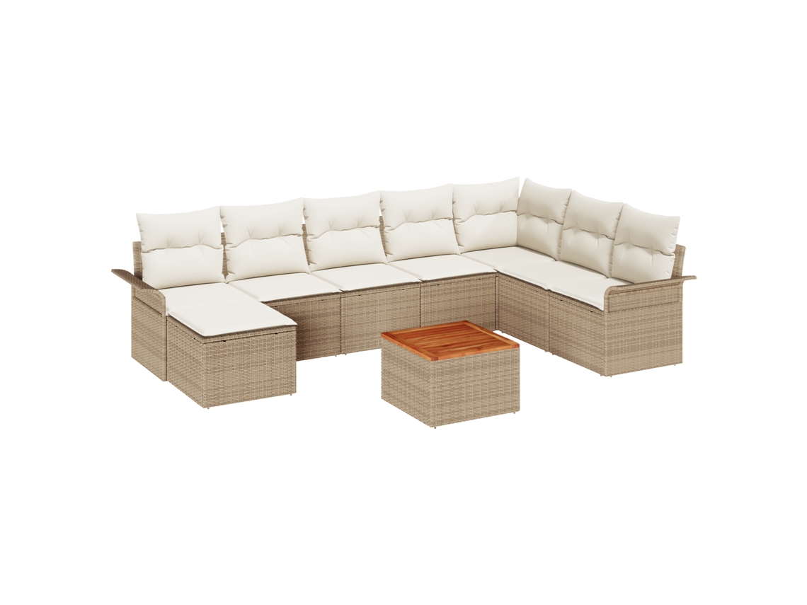 Conjunto 9 Conjunto De Sofá De Jardim Vidaxl Bege Vime Pe (55 X 55 X 37 Cm)