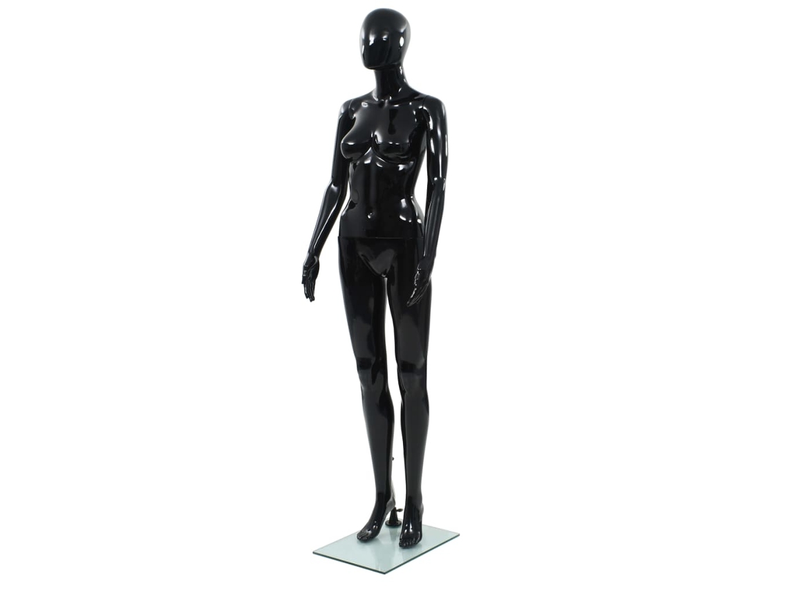 vidaXL Manequim feminino completo base em vidro 175 cm preto brilhante