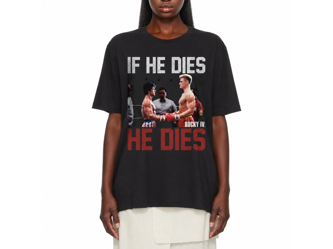 Rockinstone Rocky Movie If He Dies Black Adult T-shirt Size:xxxl